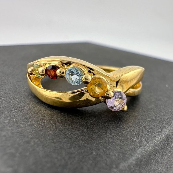 Mother's Multi-Gemstone Bypass Ring - Sterling Silver with 14kt Gold Overlay -7 - Picture 10 of 14